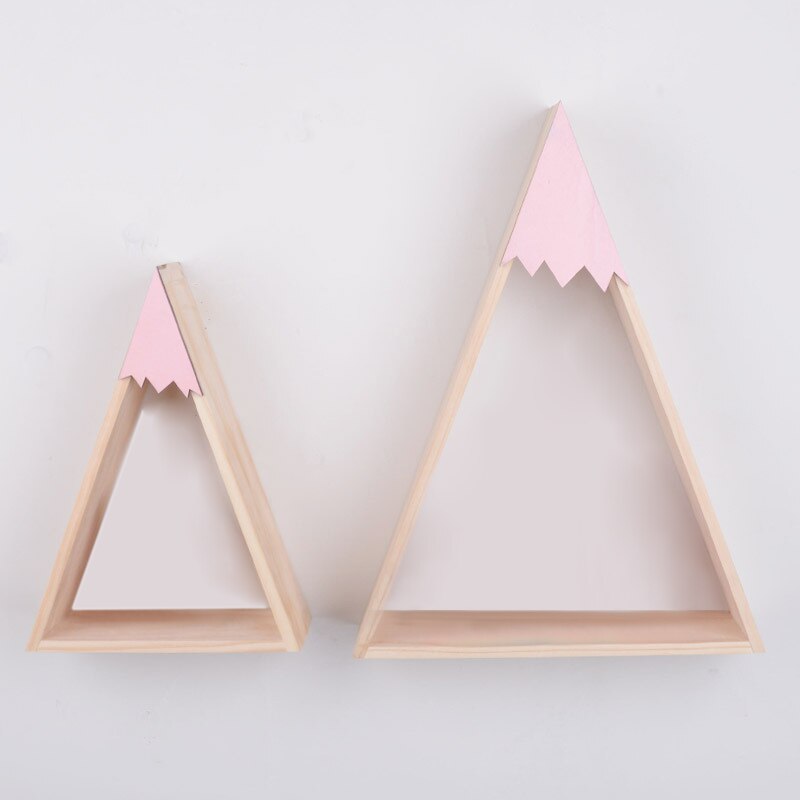 Estante de pared de madera para decoración del hogar, repisa flotante de estilo nórdico para habitación de bebé, montaña y nieve, JJJSN11451, 2 unids/set: Rosa