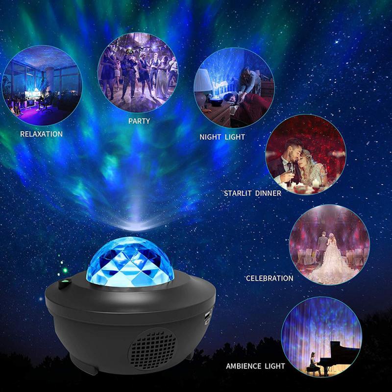 Neue Galaxy Starry Nacht Lampe LED Stern Projektor Nachtlicht Ozean Welle Projektor Mit Musik Bluetooth Fernbedienung Kinder