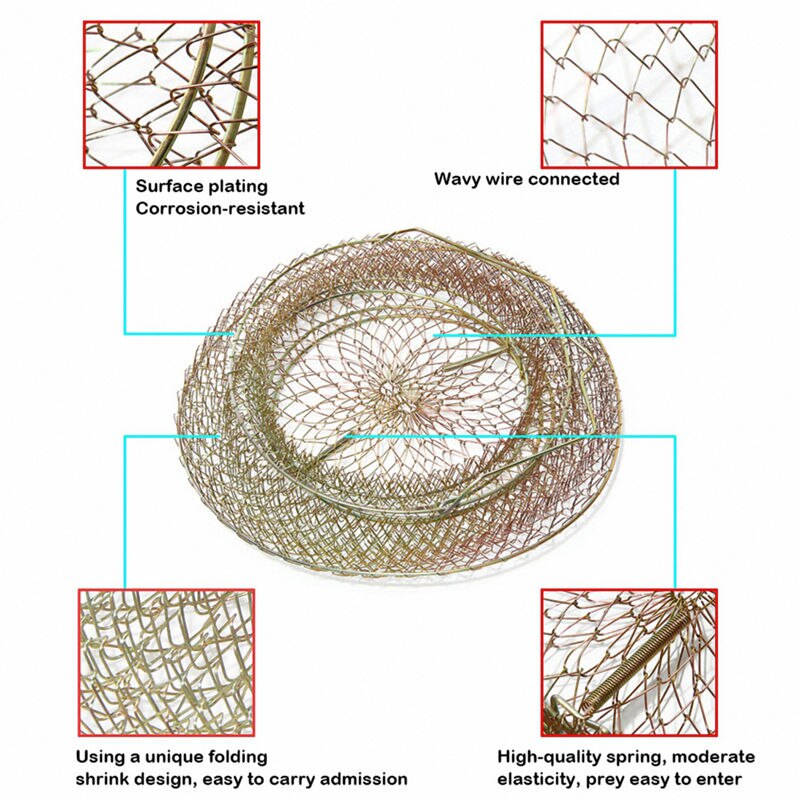 Foldable Portable Steel Wire Fishing Pot Trap Net Crab Crawdad Cage Fish Basket