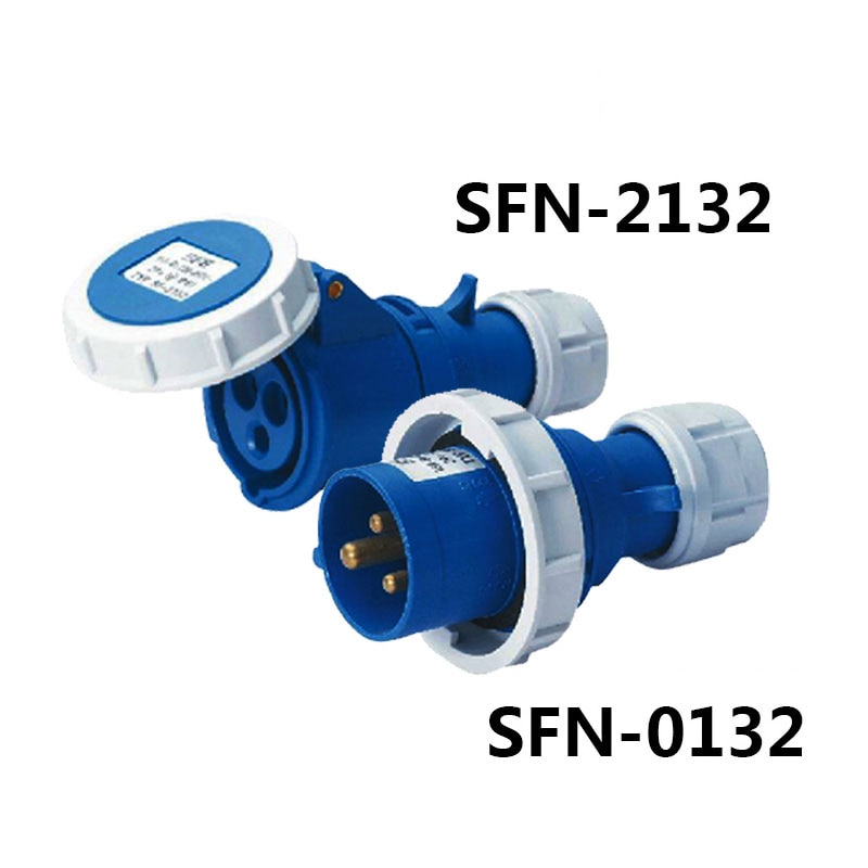 Conector de 3 polos 16A, enchufes macho y hembra industriales SFN-0132/SFN-2132 a prueba de agua IP67 220-240V ~ 3P + E