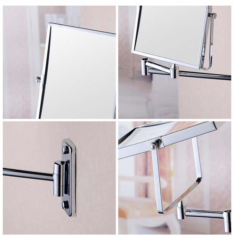 Wall-mounted bathroom folding mirror space aluminum alloy retractable double-sided mirror 3X magnifying mirror shaving mirror