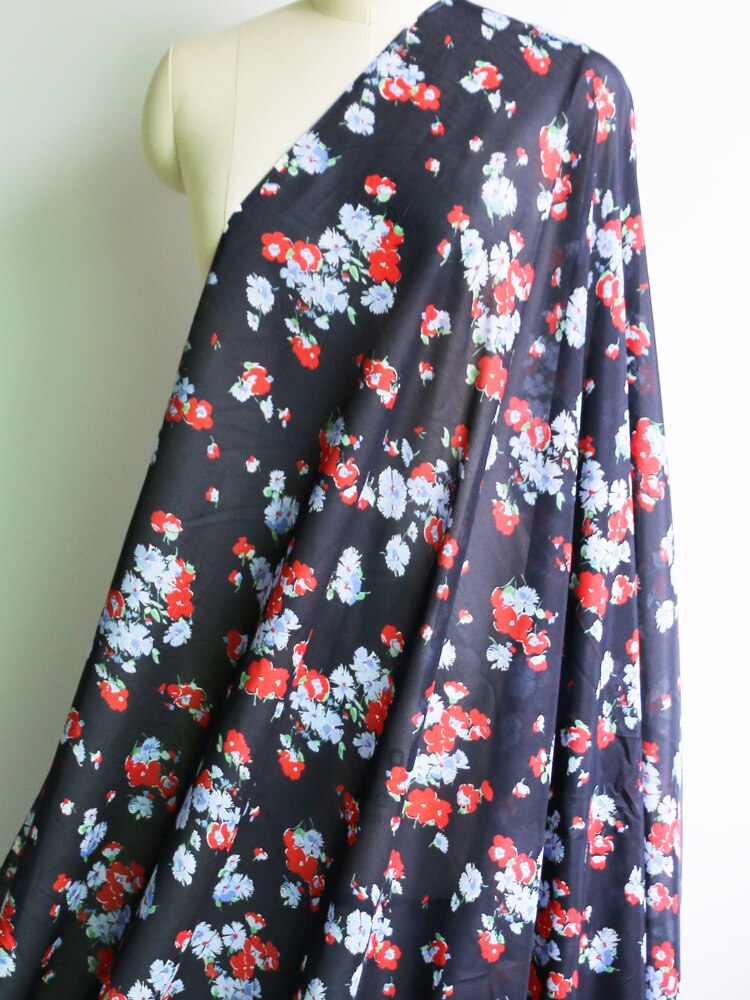 100cm*135cm Navy Silk Cotton Fabric Calico Natural Dress Shirt Material Lining