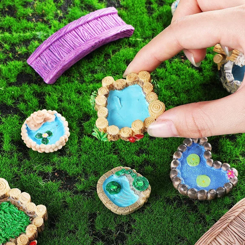 1/20 Uds Micro adorno de paisaje faro en miniatura puente de pozo de agua casa Vintage artesanía de jardín DIY Mini figuritas de decoración del hogar