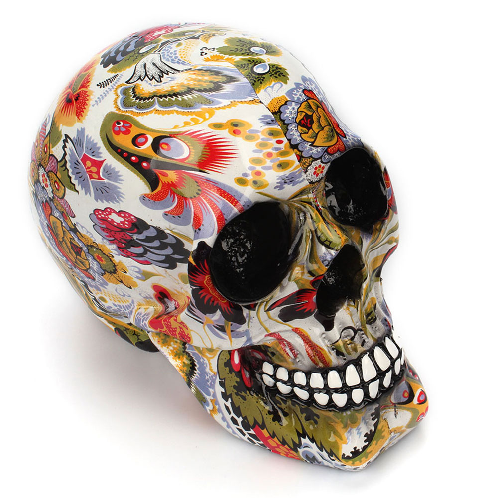 Horror Schedel Decoratie Hars Menselijk Skelet Schedel Kleur Bloem Schilderen Halloween Home Bar Tafel Desktop Decoratie Craft