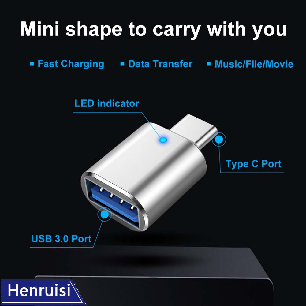 5Gbps USB 3.0 To Type C OTG Adapter With LED Light Indicator 5Gbps For U Disk 3A Fast Charging Data Transmassion Converter