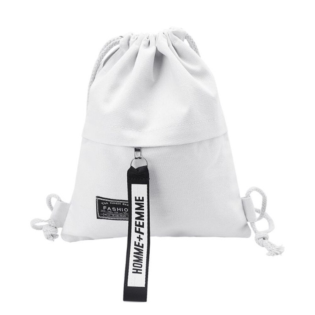 Vrouwen School Gym Tasje Cinch Sack Canvas Storage Pack Rugzak Rugzak Pouch Mochila Tasje Reizen Rugzakken: WHITE