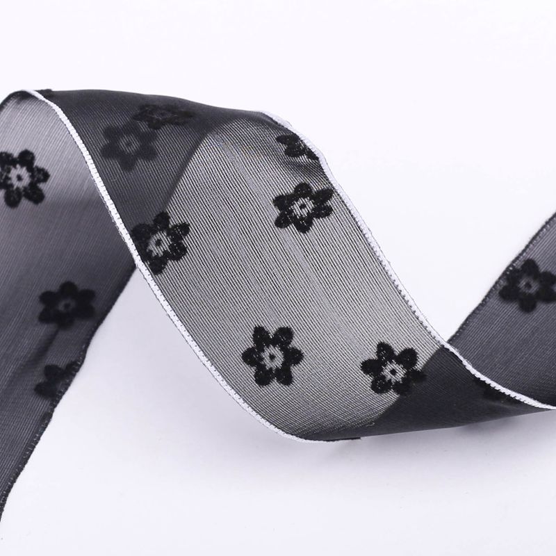 Cinta de gasa Floral flocada para el pelo, accesorios artesanales hechos a mano, Material YM2022031605, 10 yardas, 38MM