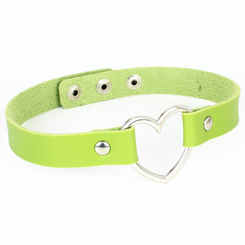 BONLAVIE Punk Pu Hide Substance Peach Heart Heart Ornament Neck Band Necklace Women Torques: Green