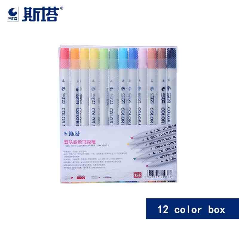 STA 3100 Doppel-kopf Farbige Wasser Marker Schüler Hand Malerei 12/24/36/48/60 /80 farbe einstellen Alkohol Tinte ungiftig Kunst markieren: 12 Farben a einstellen