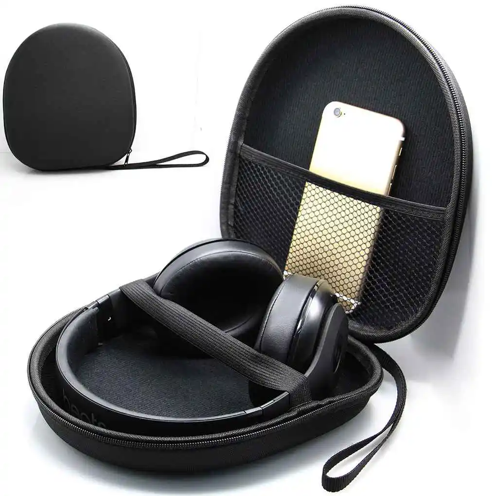 Estuche de transporte para auriculares Estuche para auriculares a prueba de golpes Capacidad Contenedor para auriculares de mano Suministros de viaje para empresa Negro