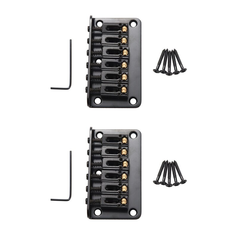 2 Set Hardtail Guitar Bridge Body Through For 6 String Electric Parts Black: Default Title