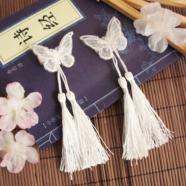 Estilo chino Hanfu horquilla pelo clásico doble bordado pequeña mariposa fresca borla paso agitado accesorios para el cabello: Default Title