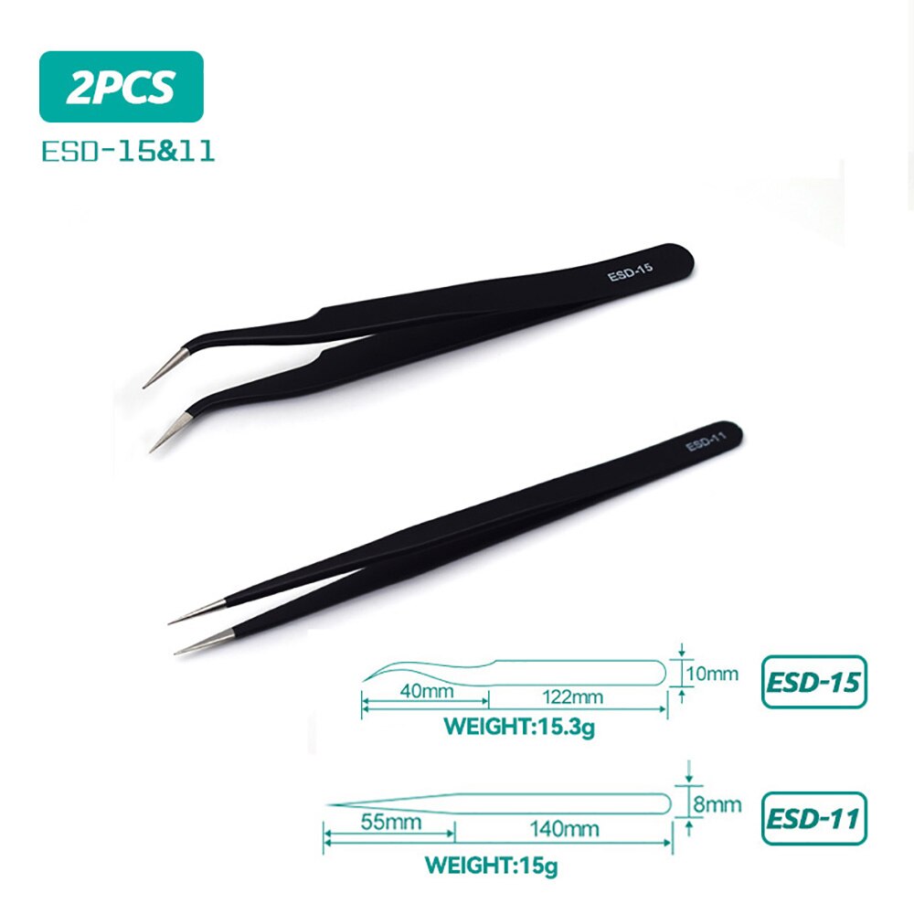 ESD Anti-Static Stainless Steel Tweezers Precision Maintenance Industrial Repair Curved Tool Home Working Model Making Hand Tool: Option 4