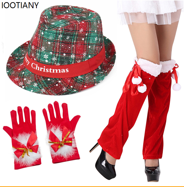 Christmas Element Three-piece Set Autumn Winter Xmas Top Hat Christmas Thickened Warm Hat Circle Headgear Party Dress Up: Brown