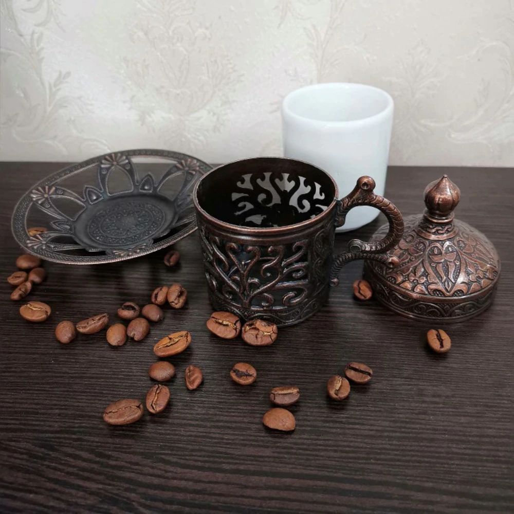 Authentic Patterned Copper Coffee Cup Sets Porcelain Espresso Traditional Turkish Handmade Luxury Antique Model Souvenirs