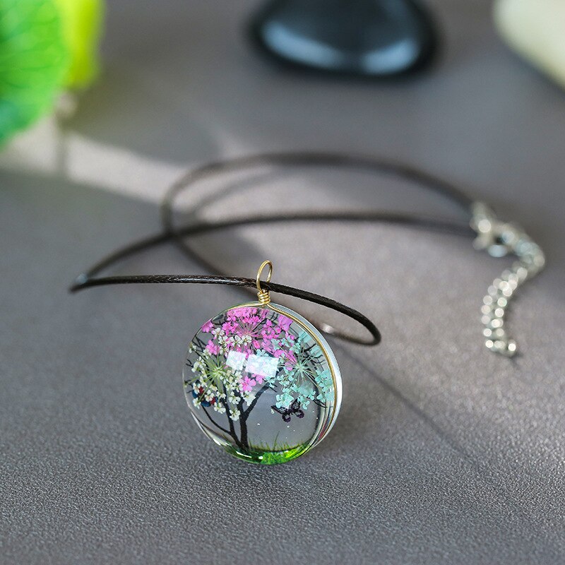 Tree of life Pendant Necklace Sweater Chain Jewellery Handmade Lucky Amulet Her Woman Free rope: Pink