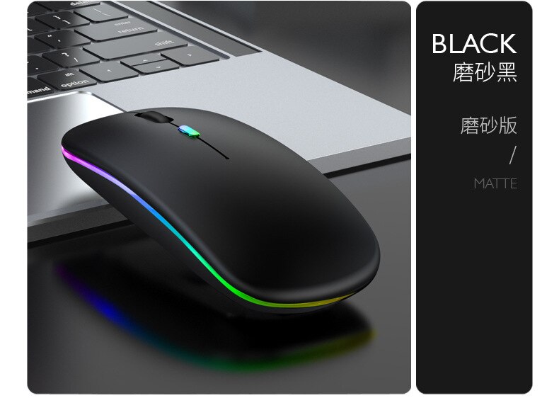 Trådløs mus bluetooth Dobbel-modus mus ledet belysning farge dempe ergonomisk komfort til søle kontor dpi 800-1600 pc bærbar mus: Svart