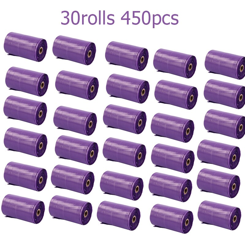 Roll of 15 Pcs Purple Dog Poop Bag With Handle Scented Poo Bag Degradable Cat Waste Bags: 30 rolls