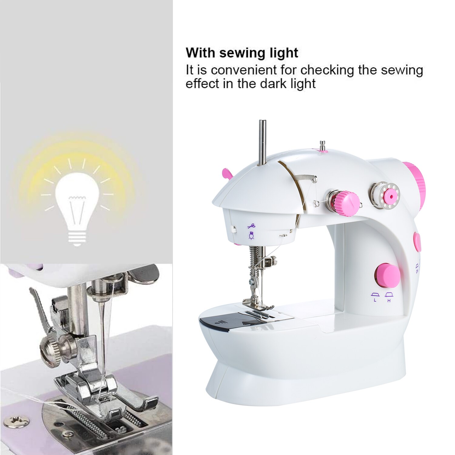 Home Mini Sewing Machine Adjustable 2-Speed Double Thread Portable Electric Household Multifunction Sewing Machin with Lights