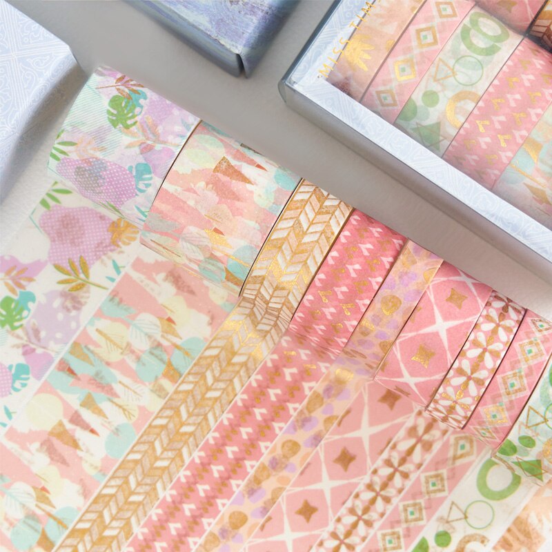 Juego de 10 rollos de cinta Washi dorada de estilo chino, cinta adhesiva de estilo chino, álbum de recortes, agenda, papelería: Gentle Pink