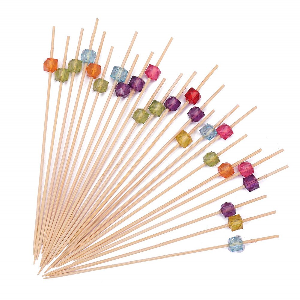 100PCS Disposable Bamboo Cocktail Skewer Fruit Skewer Sandwich Skewer Bead Head Art Skewer Insert For Parties