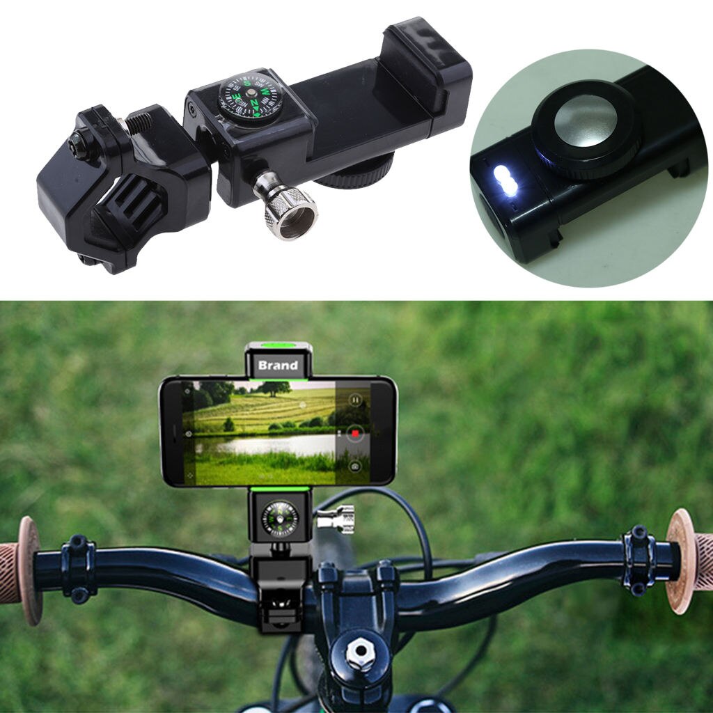 Support de téléphone portable sur guidon pour moto, avec boussole et lumière LED