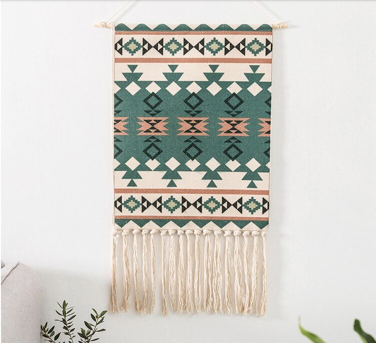 Boho Home Decor Macrame Wall Hanging Tapestry Cotton Tassel Handmade Woven geometric canvas Art background cloth tapestry: 1