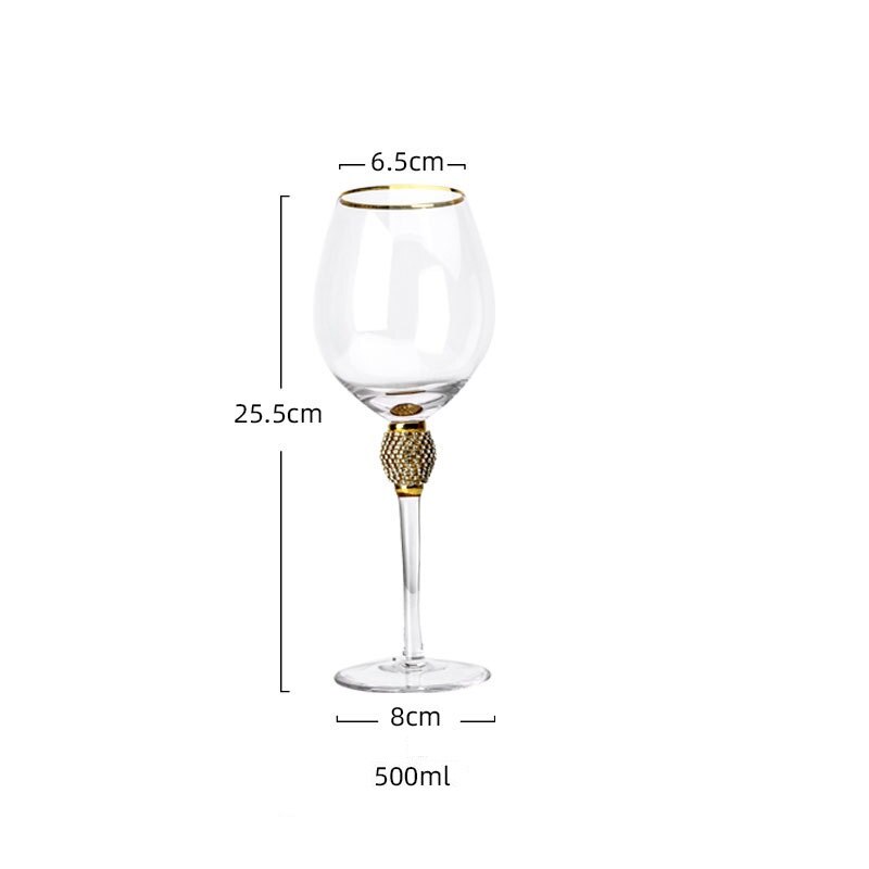 Transparent Gold Rimmed Glass Set with Diamonds Goblet Red Wine Cocktail Champagne Whiskey Grape Wine Drink Glass Cup: Red wine glass