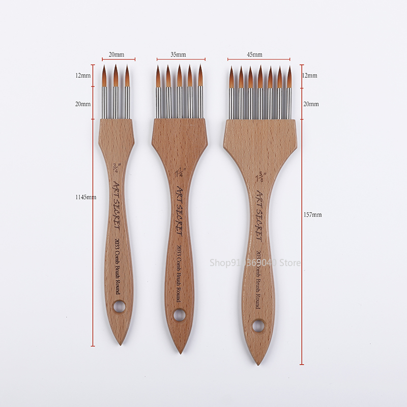 3 st/set flertandade kampenslar spetsiga/platta nylonblandade ull- och bokhandtag akrylfärgpenslar konstnärsmaterial: Vit