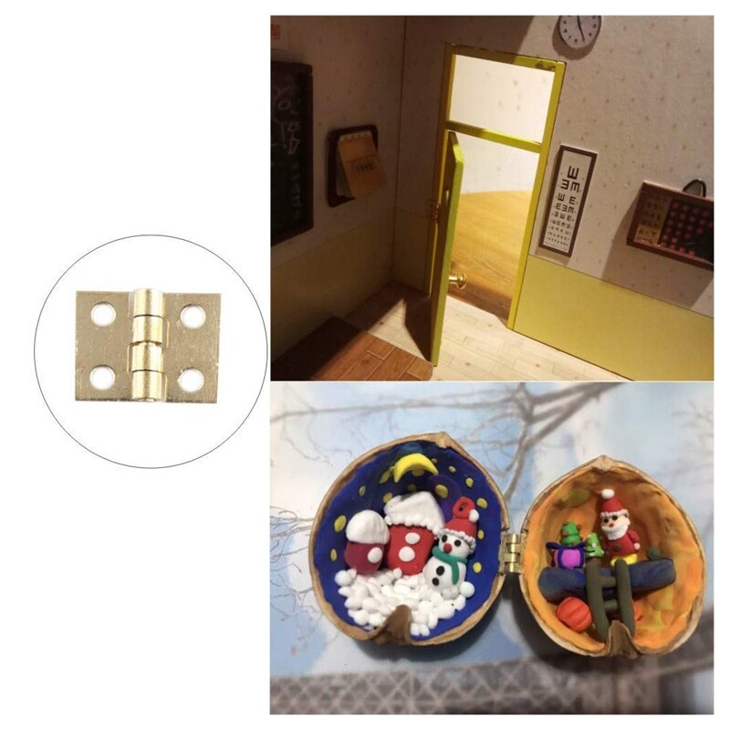 100 PCS Mini Brass Hinges Hardware 180 Degree Rotation for Dollhouse Miniature Furniture Cabinet Closet(DIY)