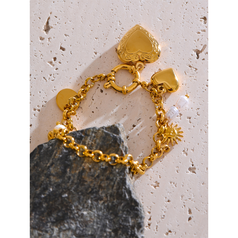 Yhpup 2025 perlas naturales foto familiar imagen corazón encantos gota pulsera de cadena brazalete joyería antialérgica de acero inoxidable