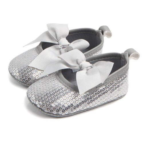 Bling Sparkle Sequins Ribbon Infant Newborn Baby Girl Boy Crib Shoes 0-18M