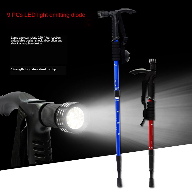 Light hiking poles telescopic sticks Multifunctional 4-section climbing stick with compass and LED lamp trekking T-handle
