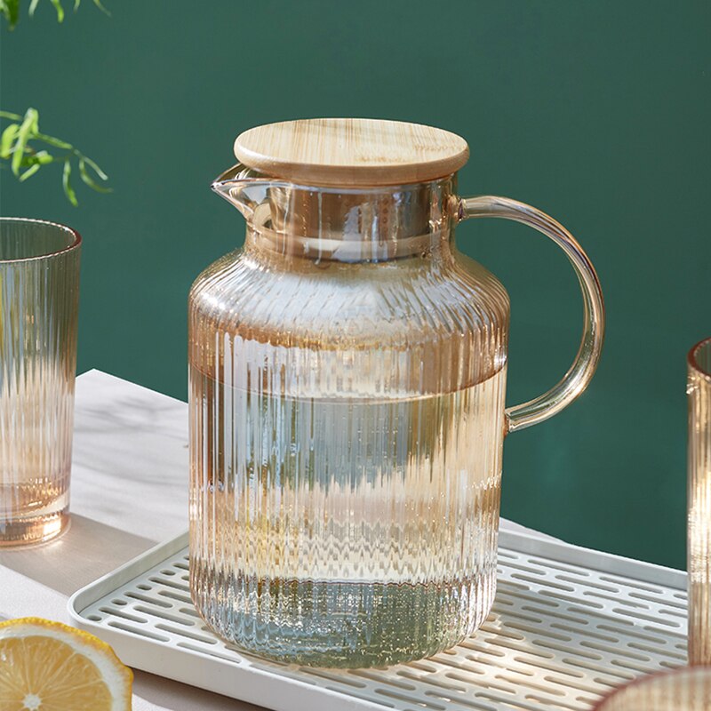 Glass Water Pitcher Cup Set Water Bottle Nordic Kitchen Juice Jug Household Heat Resistant Kettle Large Capacity Teapot Set Cups