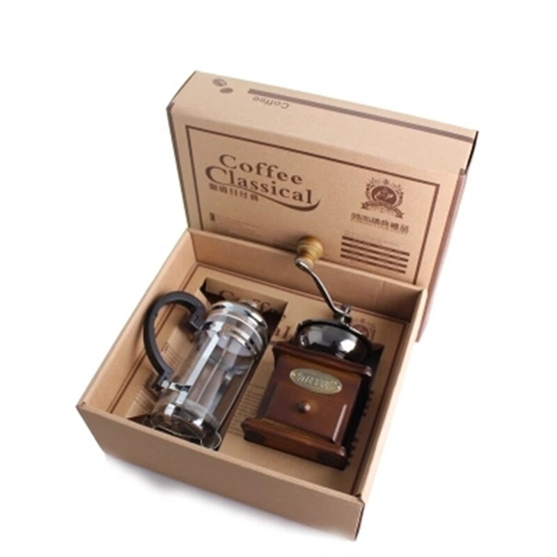Grinder Druk Pot Set Handmatige Koffiemolen Maker Houten Handleiding Slijpmachines TI99