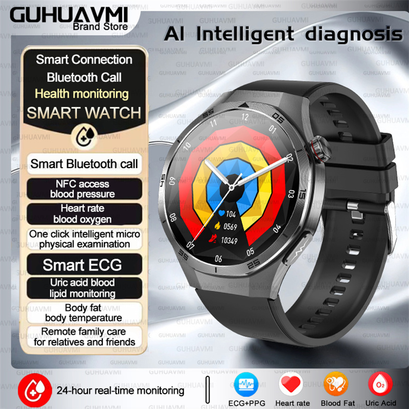 2025 para HUAWEI DT5 reloj inteligente de grasa en sangre ECG oxígeno en sangre ácido úrico presión arterial monitoreo de salud reloj inteligente hombre mujer: Blanco