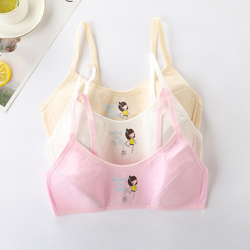 Cotton Girl Cute Bra Junior High School Students 9-12-16 Year Old Small Vest Development Period Children Underwear Training Bra