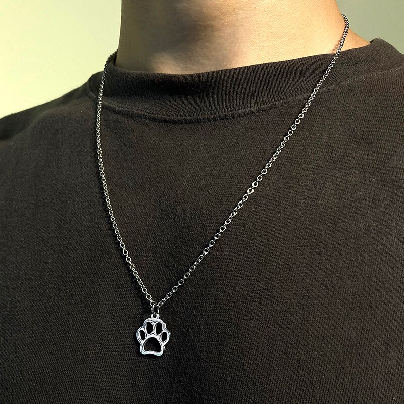 men necklace women chain stainless steel Necklace Women Men Simple Long Chain dog footprints pendant Necklace jewelry