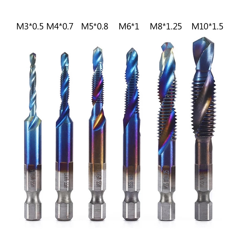 Tap Drill Titanium Plated Hex Shank HSS Screw Thread Metric Tap Drill Bits Screw Machine Compound M3 M4 M5 M6 M8 M10 Hand Tools
