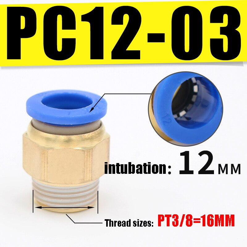 Pneumatisk Hurtigkobling Messing Hankjønn Gjenge 1/8"-1/2" BSPT til 4-12mm OD Slange: Pc12-03
