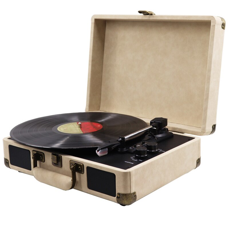 33/45/78 RPM Vintage Brown Wireless bluetooth ortable Suitcase Turntable Vinyl Record Phone Player Aux-in Line-out 100-240V