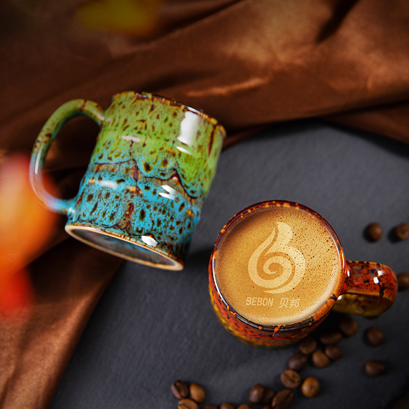 Colored Kiln-changed Coffee Cup 150ml Oil Barrel Shape Mug Office Simple Tea Cup Casual Coffee Shop Drinkware Afternoon Tea Set