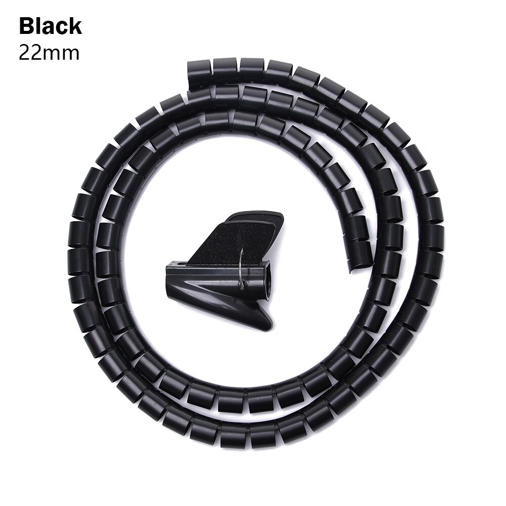 1.5m- kabler metalltråd pakke inn organizer spiral rør kabel vikle ledning beskytter fleksibel datamaskin kabel håndtering metalltråd lagringsrør: 22mm- svarte