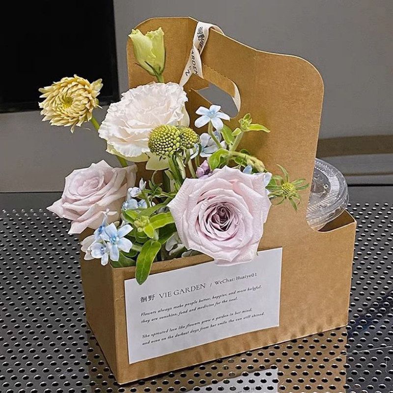 10 st kaffeblommor/kaka/dessertförpackningsask bärbar blompåse kraftpappershållare fotogåva dryckesbärare med handtag