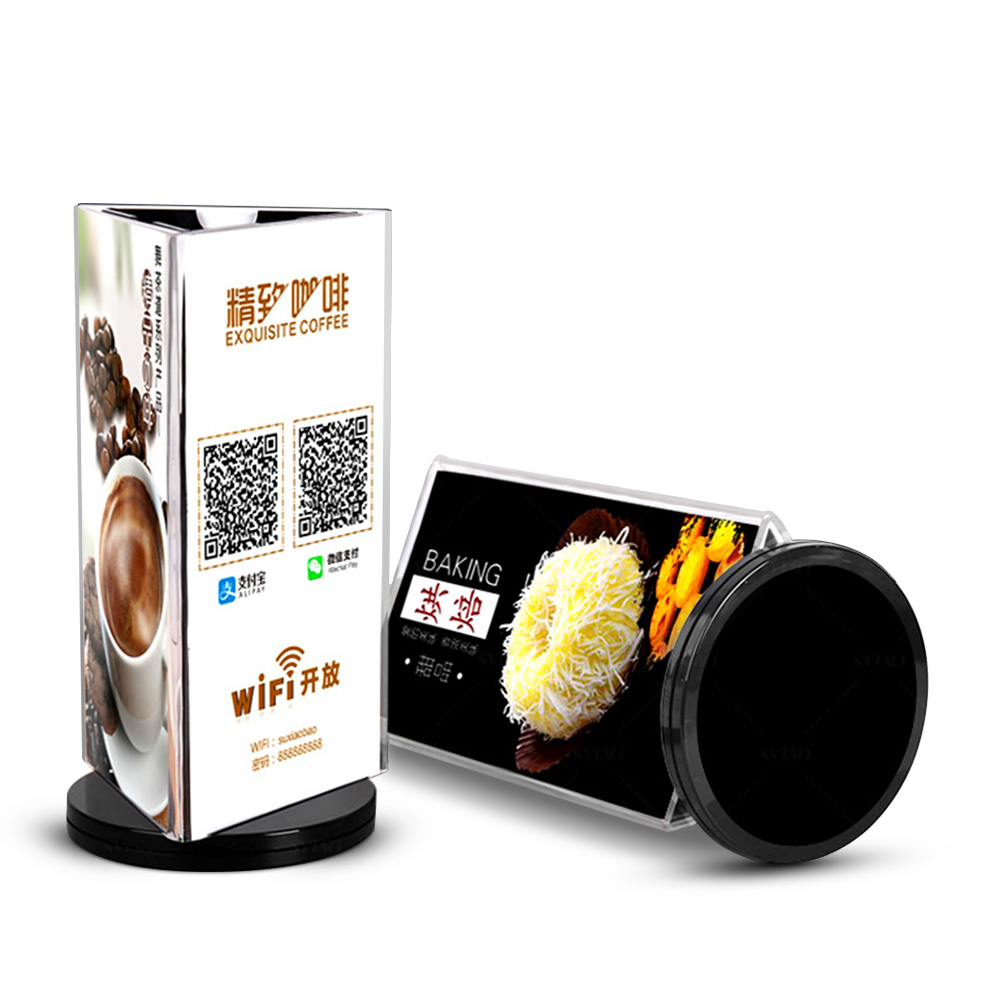 360 ° Revolving Acryl 3-Side Display Stand Restaurant Cafe Menu Poster Presentatie Board