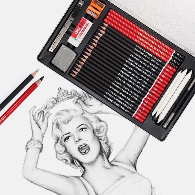 Juego de lápices para dibujo de bocetos, 30 Uds. De materiales de arte , Kit de dibujo con barras de carboncillo de grafito, herramienta para libro de bocetos para Adul
