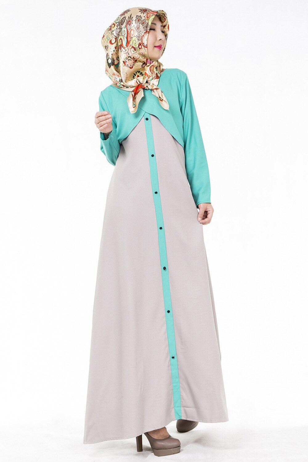 WEPBEL musulman Abaya femmes robe moyen-orient Ramadan islamique manches longues robe Maxi: Gris
