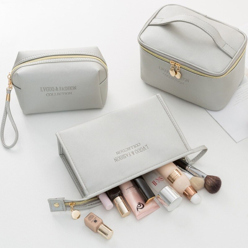 Neceser grande de piel sintética para mujer, bolsa de maquillaje impermeable con cremallera, neceser de viaje, organizador de maquillaje, estuche de belleza, 1 ud.