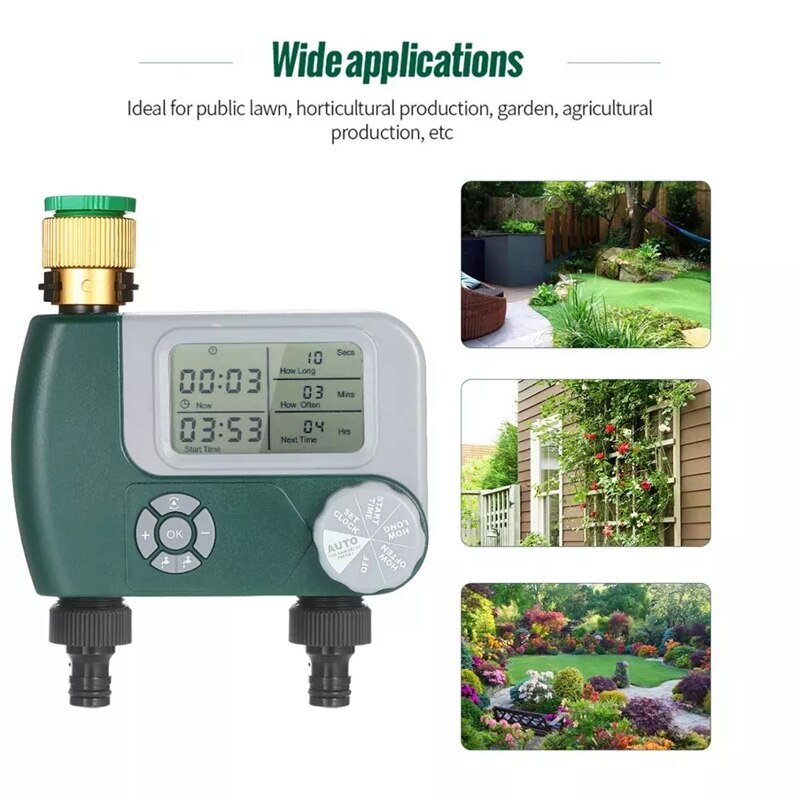 Automatic Watering Sprinkler System Irrigation Controller Programmable Digital Hose Faucet Timer with 2 Outlet