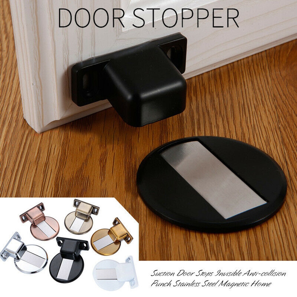 1pc Door suction device Suction Door Stops Invisible Anti-collision Punch Stainless Steel Magnetic Home#35